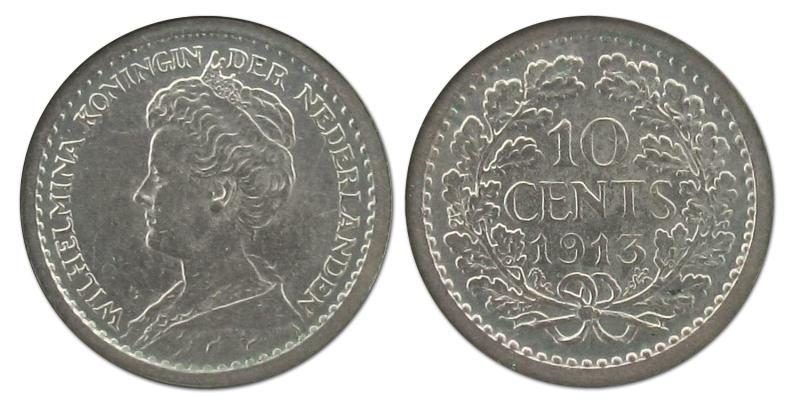 10 cent Wilhelmina 1913. Zeer Fraai / Prachtig.                                                                                                                                                                                                                