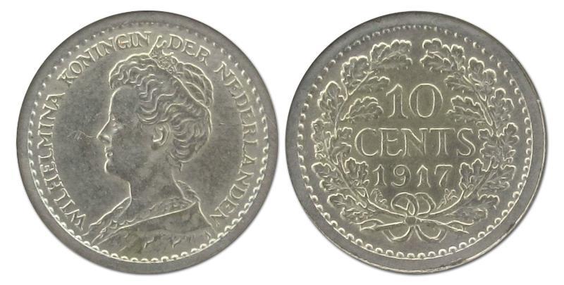 10 cent Wilhelmina 1917. Prachtig.                                                                                                                                                                                                                             