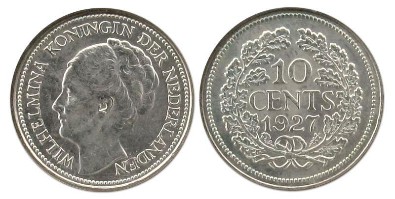 10 cent Wilhelmina 1927. Prachtig.                                                                                                                                                                                                                             