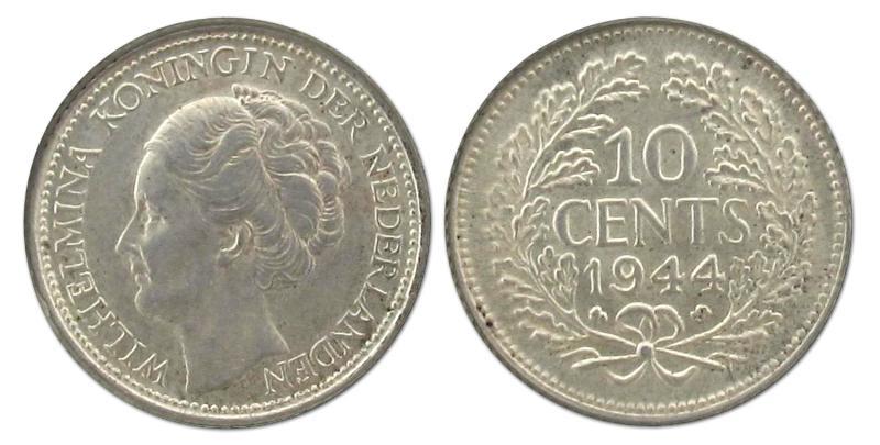 10 cent Wilhelmina 1944 ES. Prachtig.                                                                                                                                                                                                                          