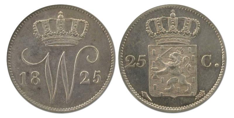 25 cent Willem I 1825 U. Prachtig.                                                                                                                                                                                                                             