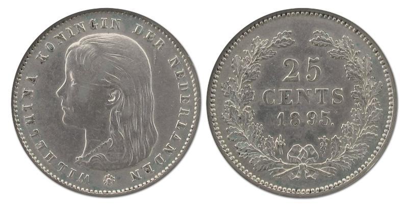 25 cent Wilhelmina 1895. Prachtig -.                                                                                                                                                                                                                           
