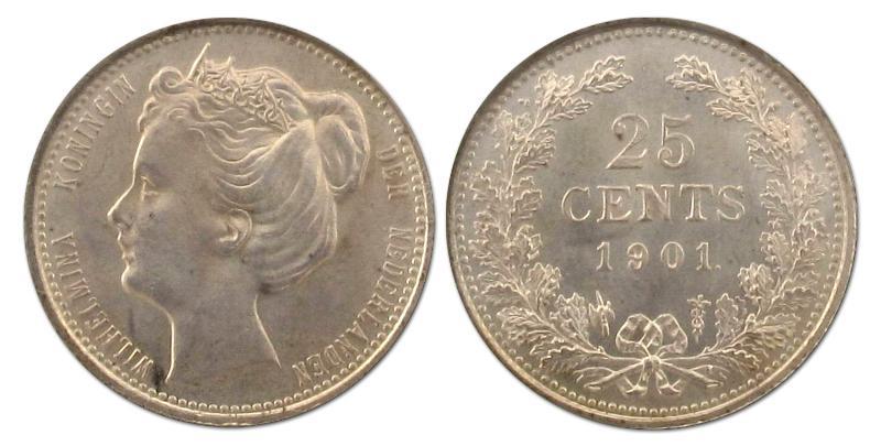 25 cent Wilhelmina 1901 Smalle hals. FDC.                                                                                                                                                                                                                      