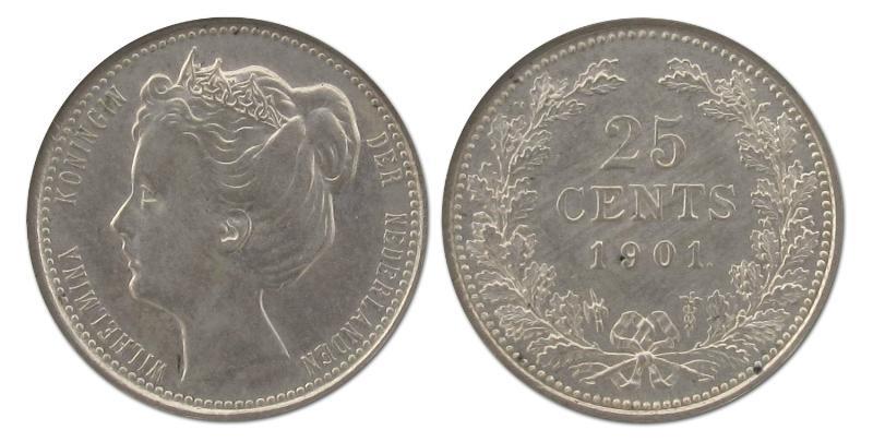 25 cent Wilhelmina 1901. Smalle hals. Prachtig / FDC.                                                                                                                                                                                                          