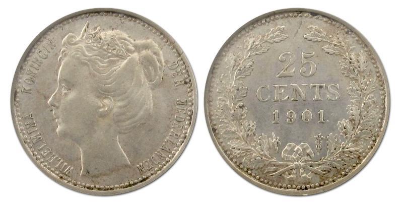 25 cent Wilhelmina 1901 Smalle hals. Prachtig -.                                                                                                                                                                                                               