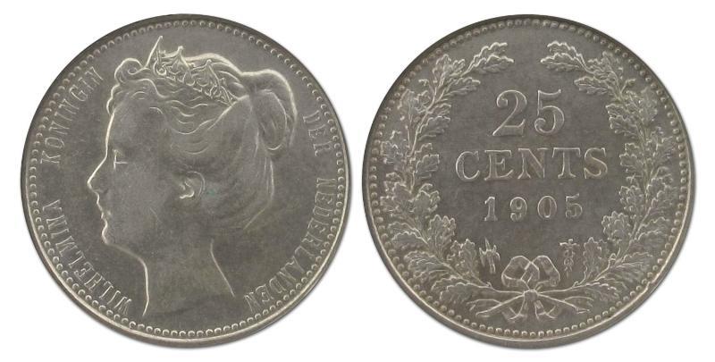 25 cent Wilhelmina 1905. Prachtig.                                                                                                                                                                                                                             