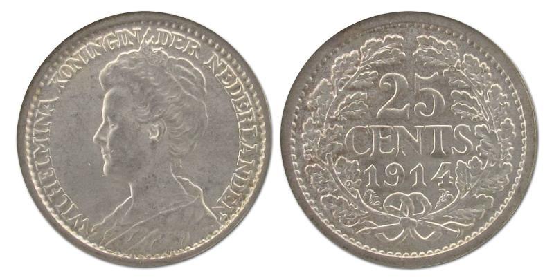 25 cent Wilhelmina 1914. FDC.                                                                                                                                                                                                                                  