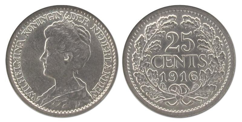 25 cent Wilhelmina 1916. FDC -.                                                                                                                                                                                                                                