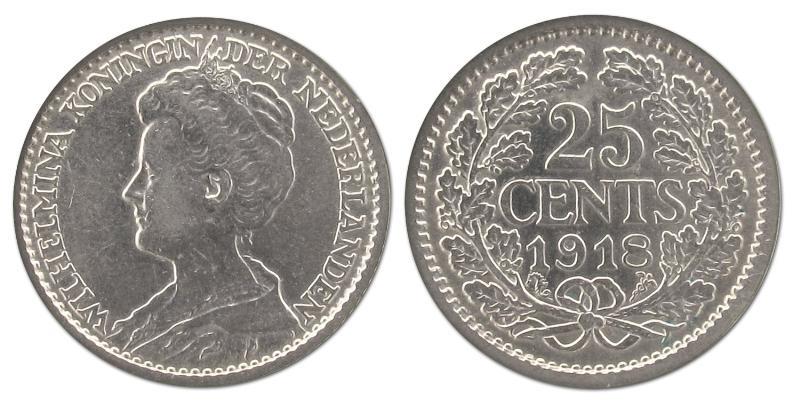 25 cent Wilhelmina 1918. Prachtig / FDC.                                                                                                                                                                                                                       