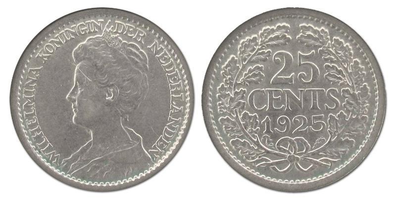 25 cent Wilhelmina 1925. Prachtig.                                                                                                                                                                                                                             