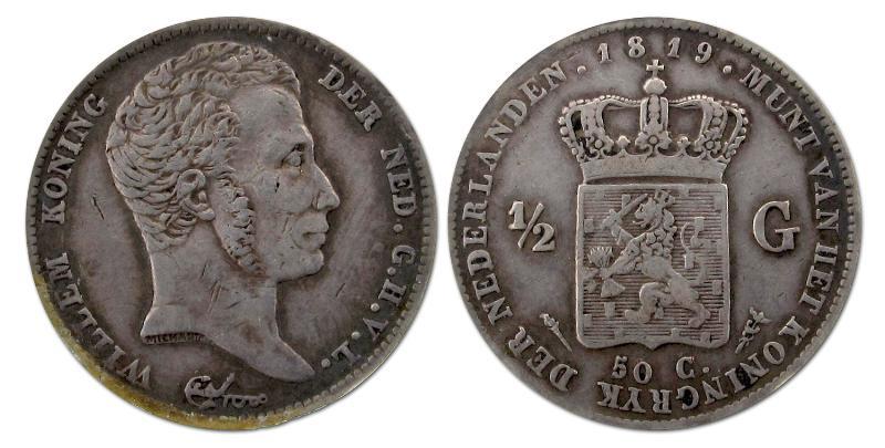 1/2 gulden Willem I 1819 U. Zeer Fraai / Prachtig.                                                                                                                                                                                                             