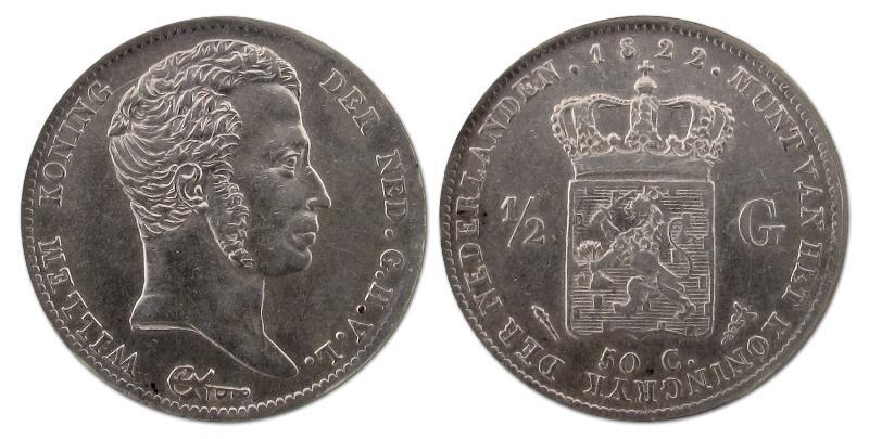 1/2 gulden Willem I 1822 U Zonder Michaut. Zeer Fraai / Prachtig.                                                                                                                                                                                              