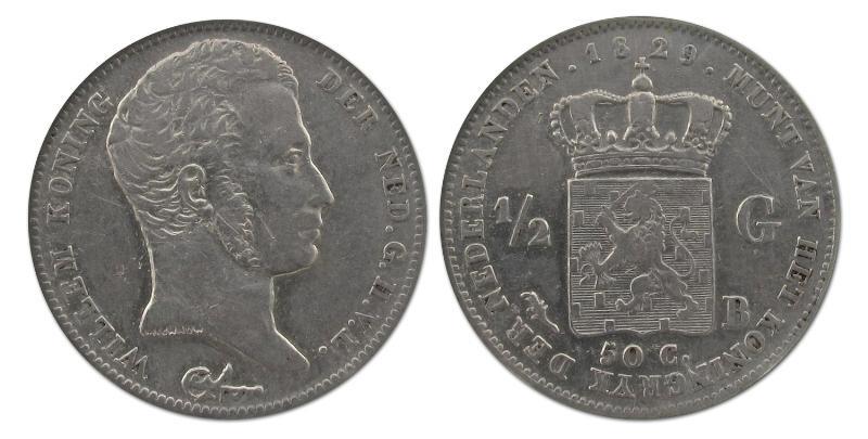 1/2 gulden Willem I 1829 / 23 B. Zeer Fraai -.                                                                                                                                                                                                                 