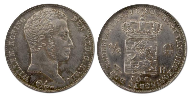 1/2 gulden Willem I 1830 B. Prachtig -.                                                                                                                                                                                                                        