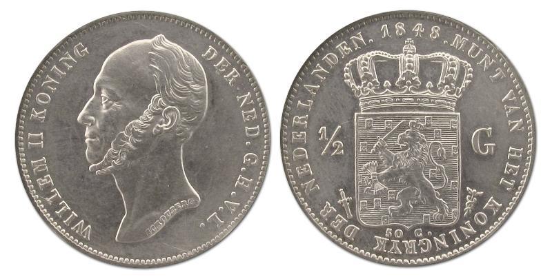 1/2 gulden Willem II 1848. FDC.                                                                                                                                                                                                                                
