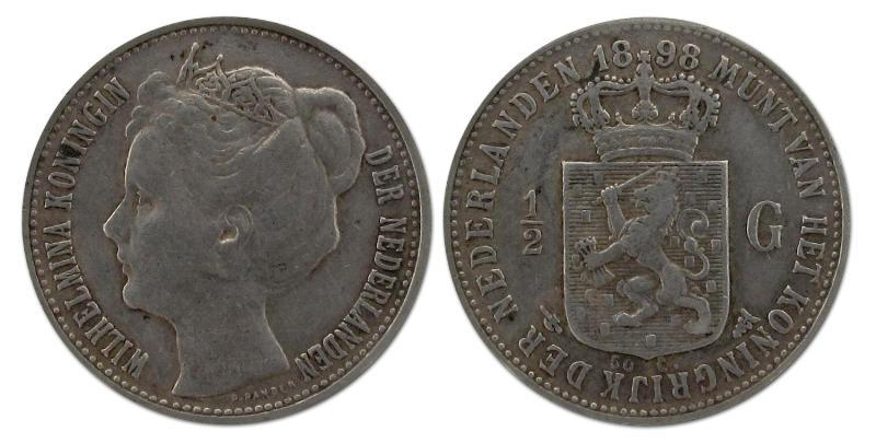 1/2 gulden Wilhelmina 1898. Zeer Fraai +.                                                                                                                                                                                                                      