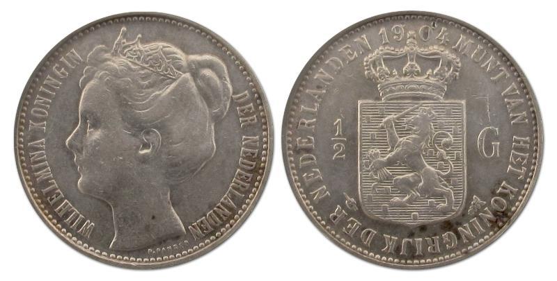 1/2 gulden Wilhelmina 1904. Zeer Fraai +.                                                                                                                                                                                                                      
