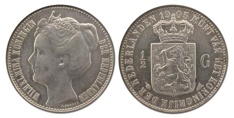 1/2 gulden Wilhelmina 1905. Prachtig / FDC.                                                                                                                                                                                                                    
