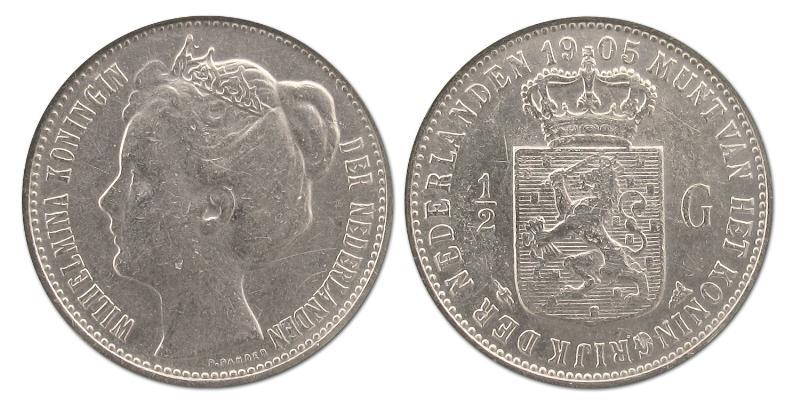 1/2 gulden Wilhelmina 1905. Zeer Fraai -.                                                                                                                                                                                                                      