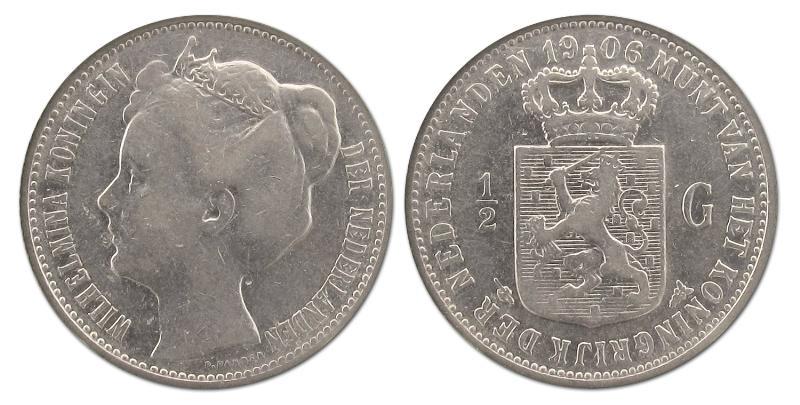 1/2 gulden Wilhelmina 1906. Zeer Fraai.                                                                                                                                                                                                                        
