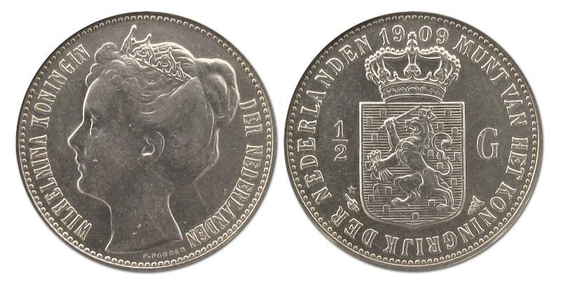 1/2 gulden Wilhelmina 1909. Prachtig / FDC.                                                                                                                                                                                                                    