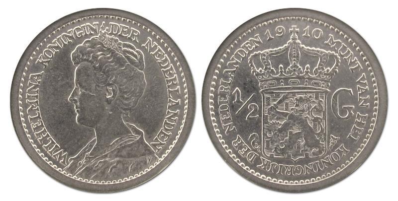 1/2 gulden Wilhelmina 1910. Prachtig / FDC.                                                                                                                                                                                                                    