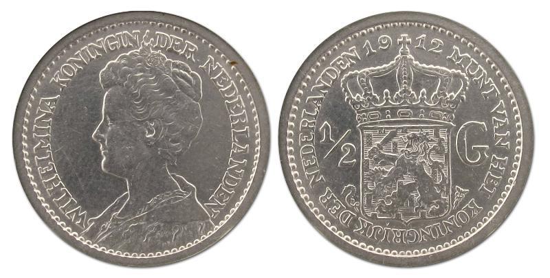 1/2 gulden Wilhelmina 1912. Prachtig.                                                                                                                                                                                                                          