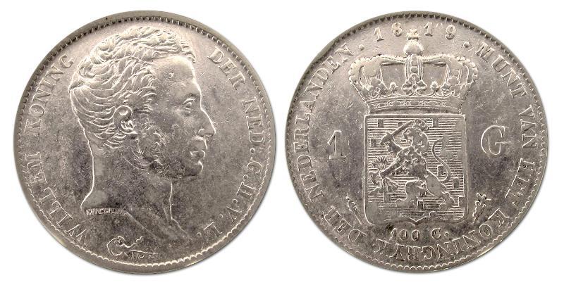1 gulden Willem I 1819 U. Zeer Fraai.                                                                                                                                                                                                                          