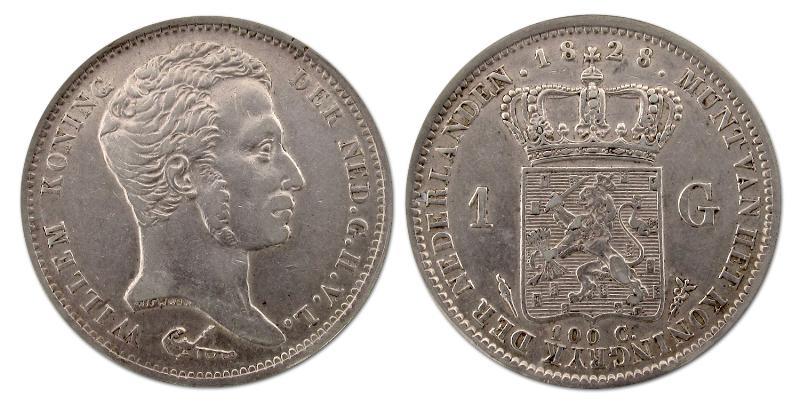 1 gulden Willem I 1828 U. Prachtig -.                                                                                                                                                                                                                          