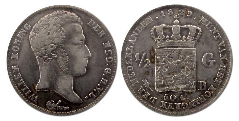 1/2 gulden Willem I 1829 B. Fraai +.                                                                                                                                                                                                                           