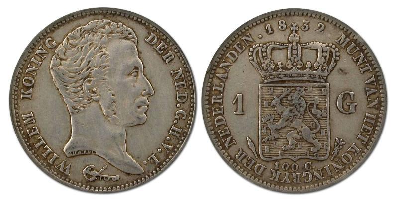 1 gulden Willem I 1832 U. Zeer Fraai +.                                                                                                                                                                                                                        