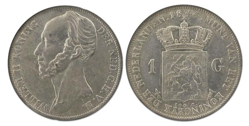 1 gulden Willem II 1845. Zeer Fraai / Prachtig.                                                                                                                                                                                                                