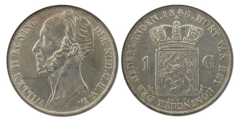 1 gulden Willem II 1846. Zeer Fraai / Prachtig.                                                                                                                                                                                                                