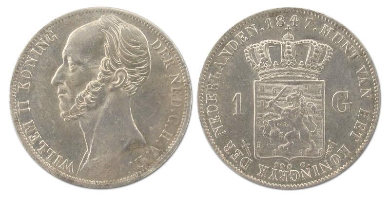 1 gulden Willem II 1847. Prachtig -.                                                                                                                                                                                                                           