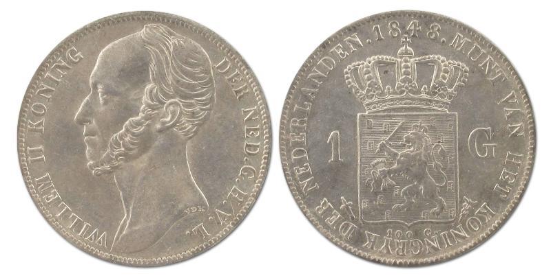 1 gulden Willem II 1848. Prachtig.                                                                                                                                                                                                                             
