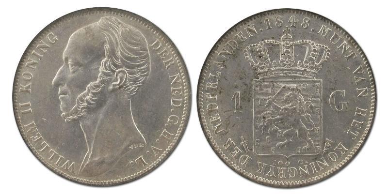 1 gulden Willem II 1848. Prachtig -.                                                                                                                                                                                                                           