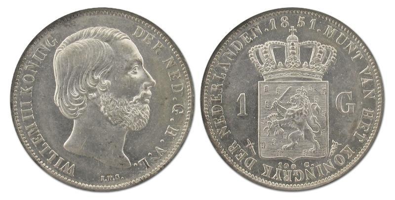 1 gulden Willem III 1851. Prachtig / FDC.                                                                                                                                                                                                                      