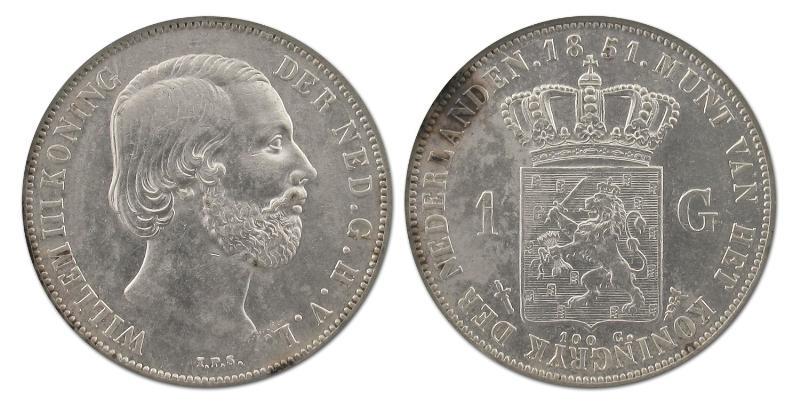 1 gulden Willem III 1851. Prachtig -.                                                                                                                                                                                                                          
