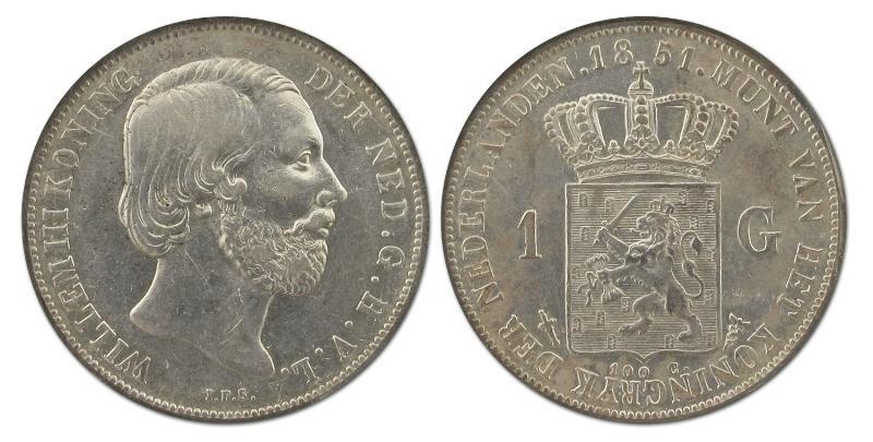 1 gulden Willem III 1851. Zeer Fraai / Prachtig.                                                                                                                                                                                                               