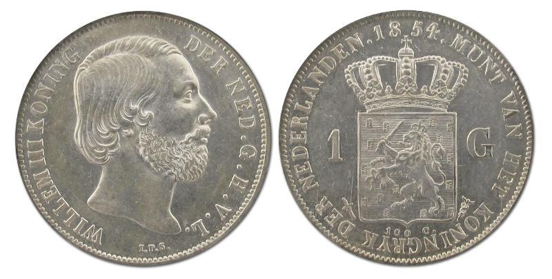 1 gulden Willem III 1854. FDC-.                                                                                                                                                                                                                                