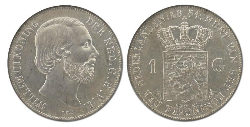 1 gulden Willem III 1854. Prachtig - .                                                                                                                                                                                                                         