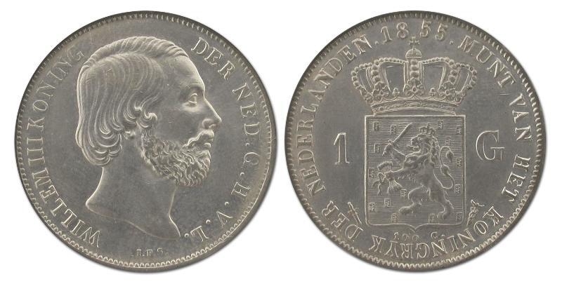 1 gulden Willem III 1855. Prachtig -.                                                                                                                                                                                                                          