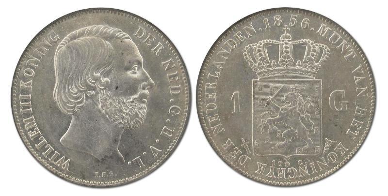 1 gulden Willem III 1856. Prachtig.                                                                                                                                                                                                                            