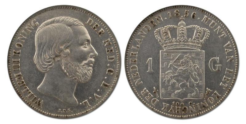 1 gulden Willem III 1856. Prachtig -.                                                                                                                                                                                                                          