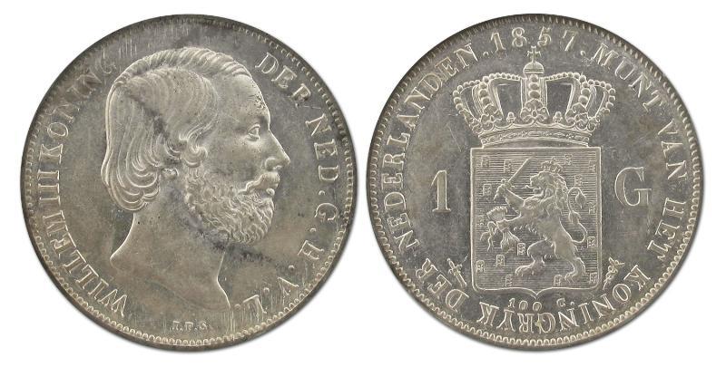 1 gulden Willem III 1857. Prachtig -.                                                                                                                                                                                                                          