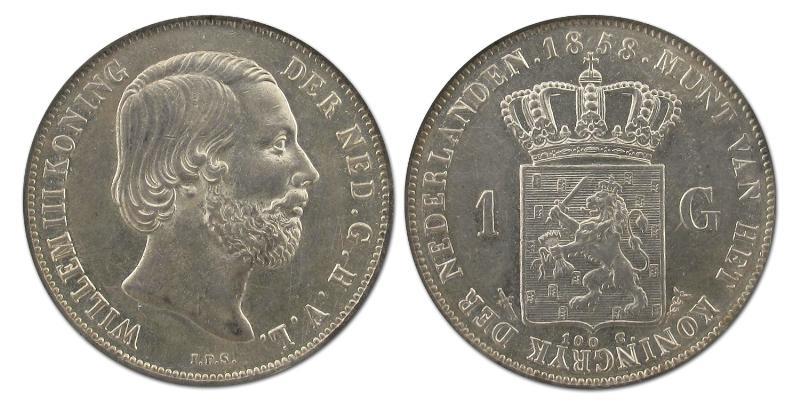 1 gulden Willem III 1858. Prachtig.                                                                                                                                                                                                                            