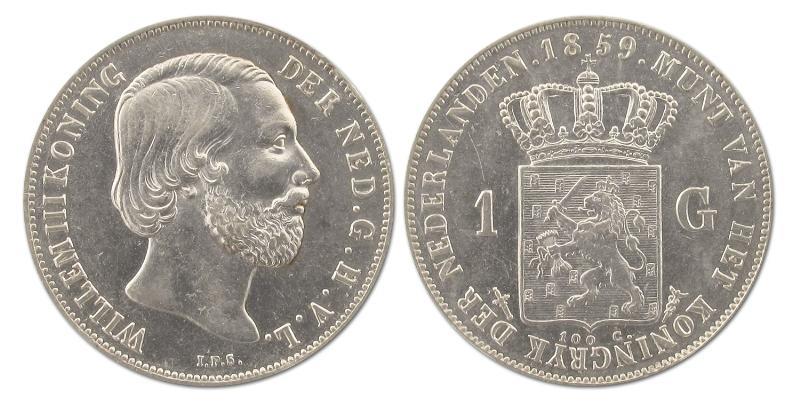 1 gulden Willem III 1859. Prachtig.                                                                                                                                                                                                                            