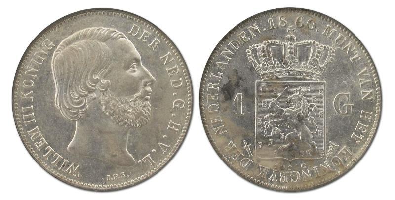 1 gulden Willem III 1860. Prachtig.                                                                                                                                                                                                                            