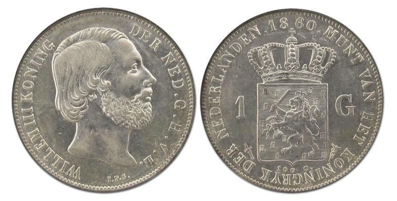 1 gulden Willem III 1860. Prachtig.                                                                                                                                                                                                                            