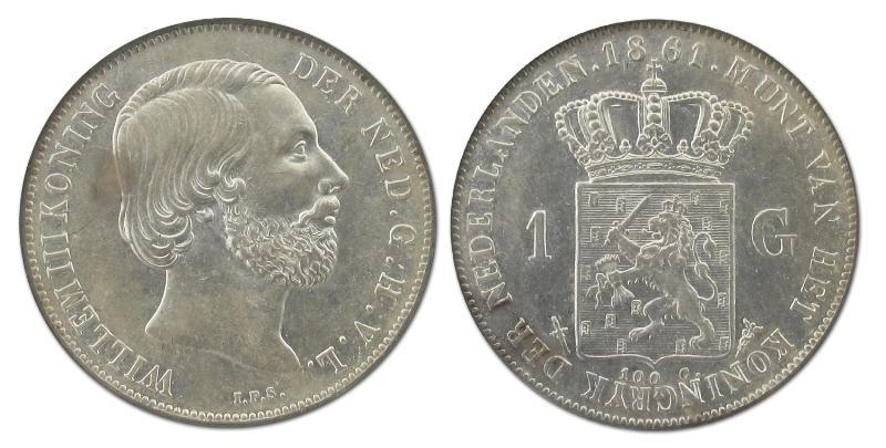 1 gulden Willem III 1861. Prachtig.                                                                                                                                                                                                                            